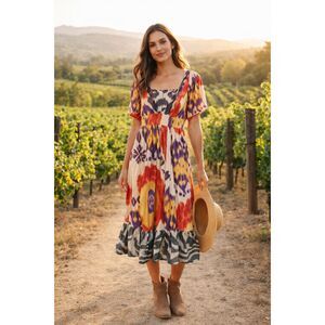 Anthropologie Ikat Boho Dress Women’s Small Square Neck Modal Wool NWT $128